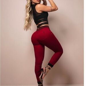 NWT Pitbull Red Jogger Skinny Pants size 27. 89% cotton